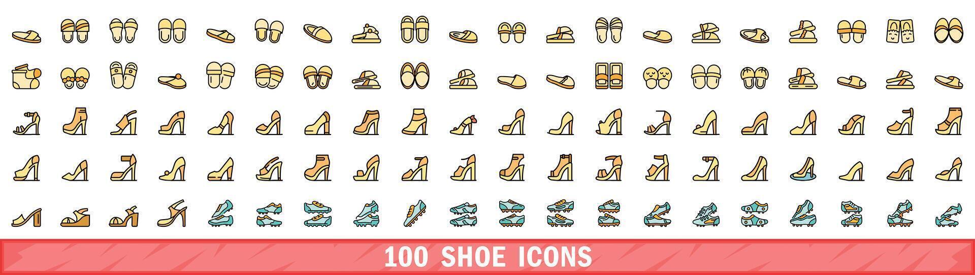 100 zapato íconos colocar, color línea estilo vector