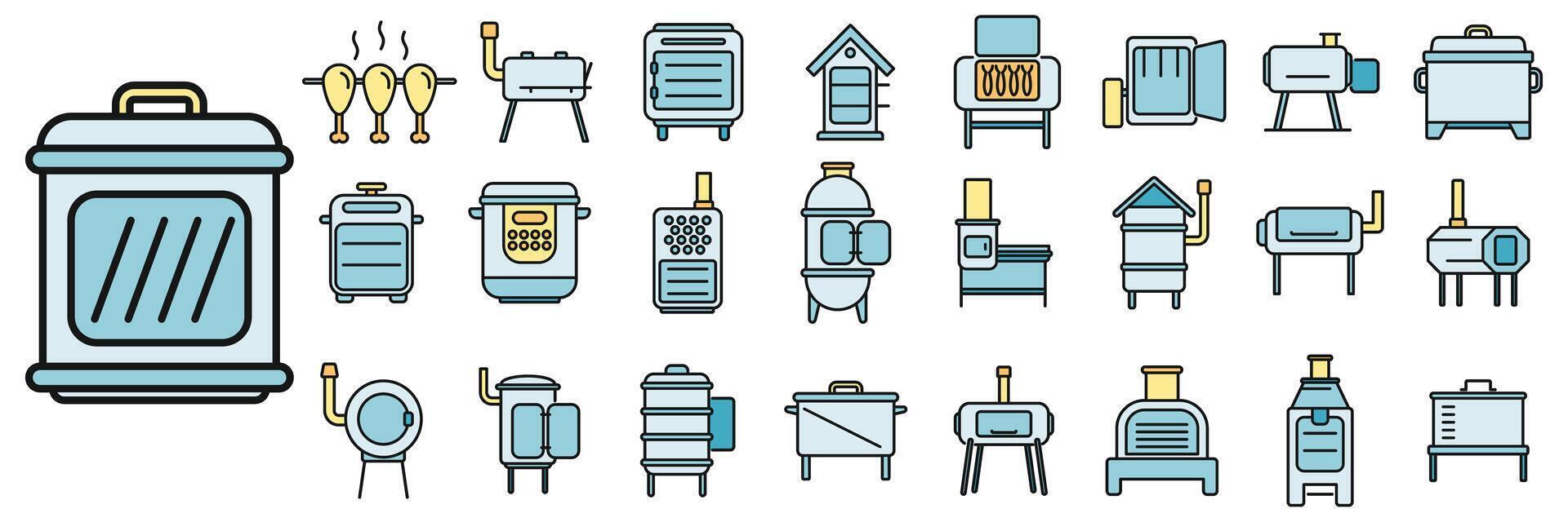 Smokehouse icons set vector color line