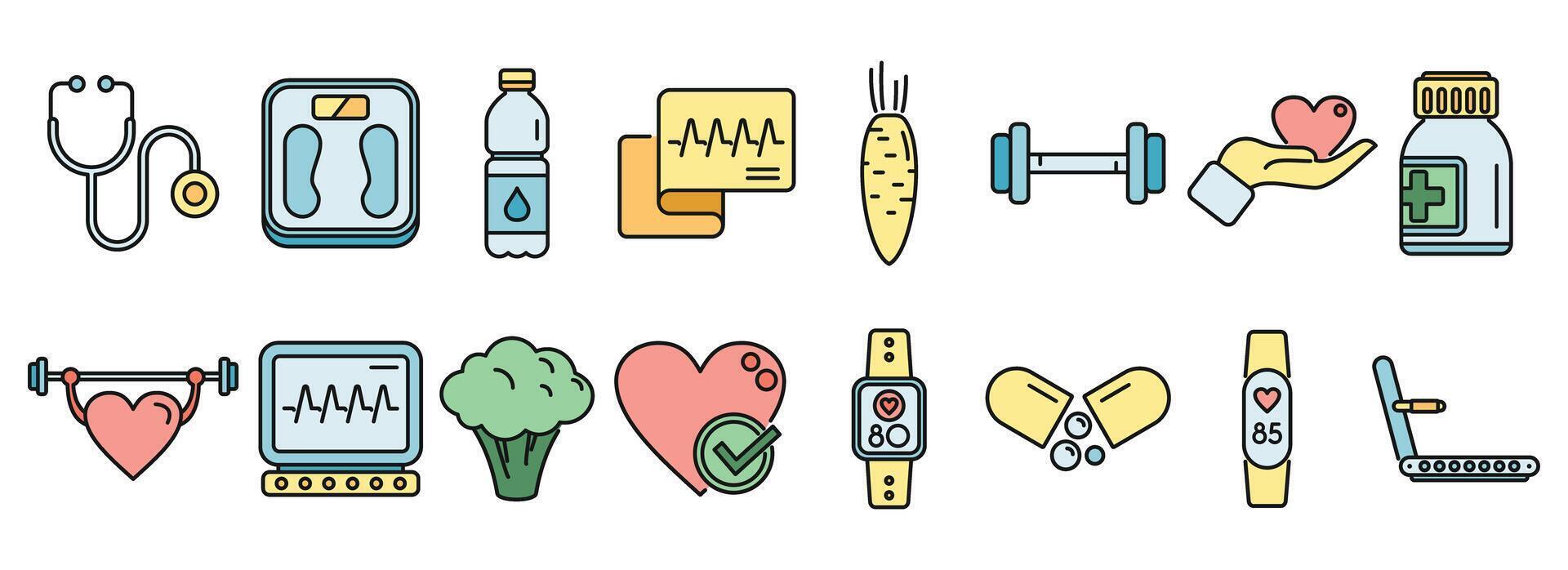 Healthy heart icons set vector color line