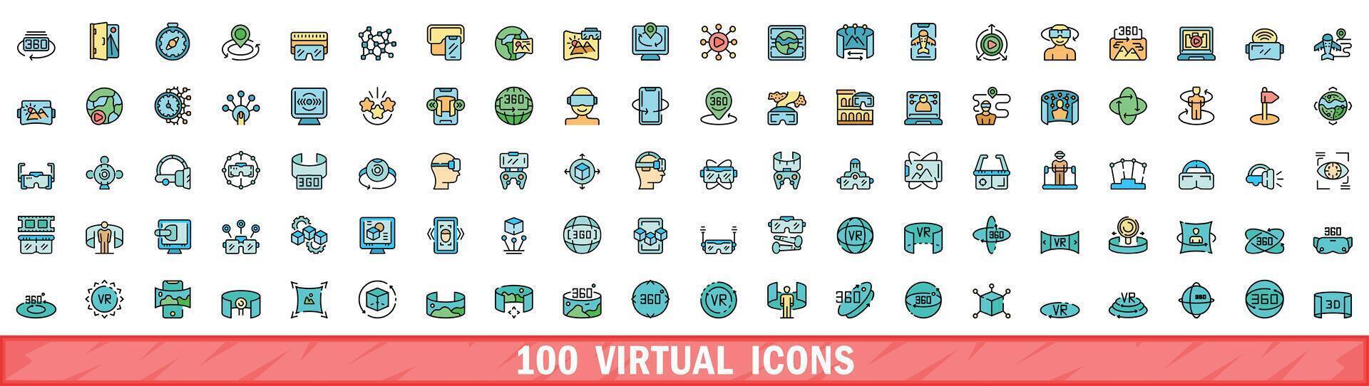 100 virtual íconos colocar, color línea estilo vector