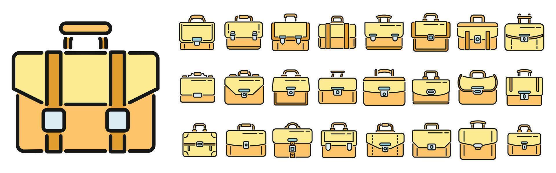 Briefcase icons set vector color line