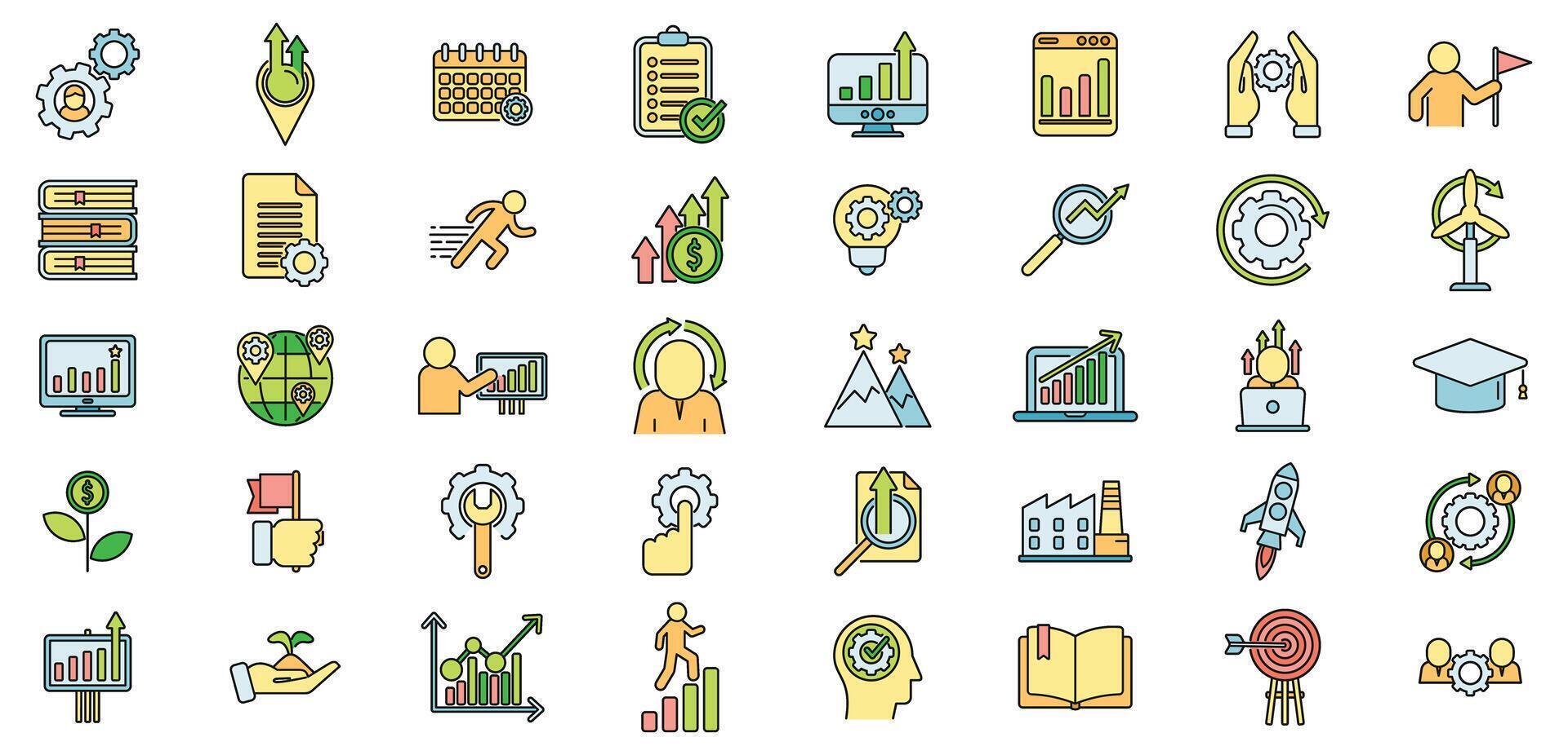 Sustainable development icons set vector color line