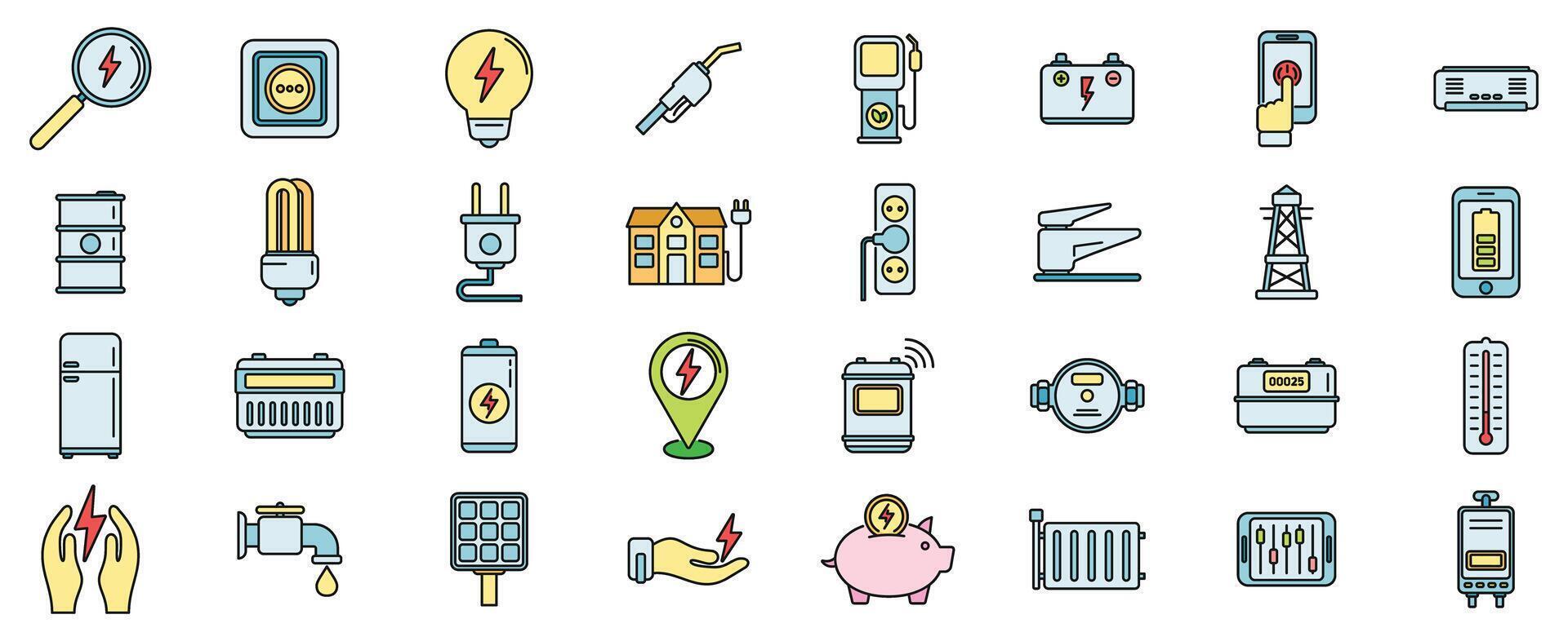 Smart consumption icons set vector color line