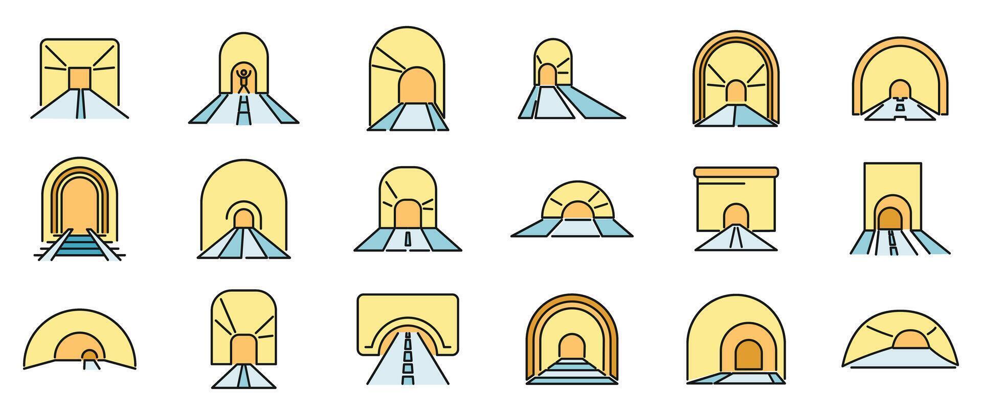 Tunnel icons set vector color line