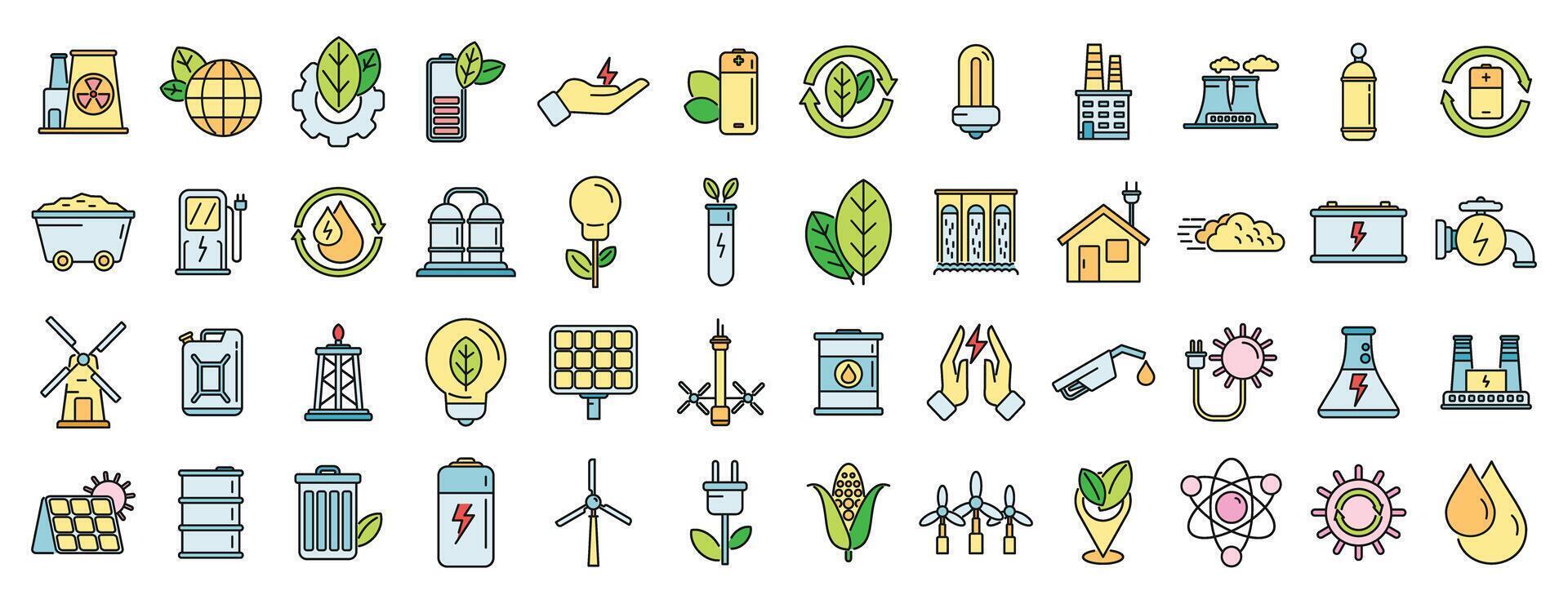 Natural resources icons set vector color line