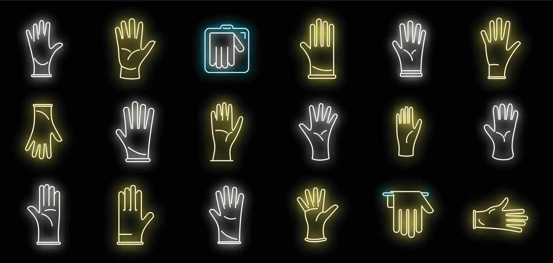 Medical gloves icons set vector neon