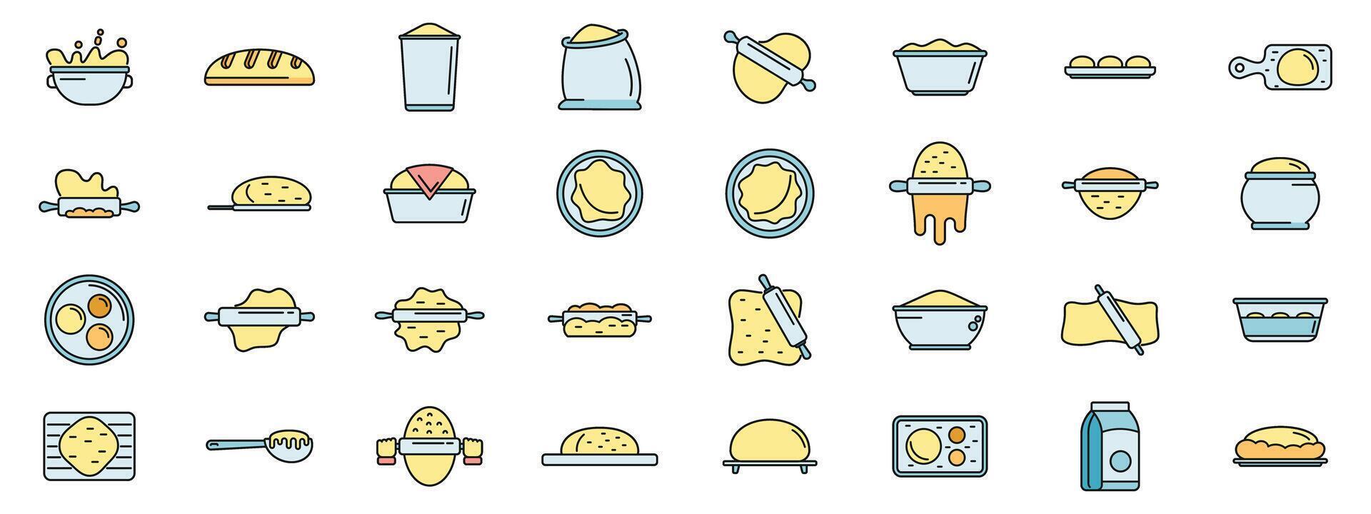 Dough icons set vector color line