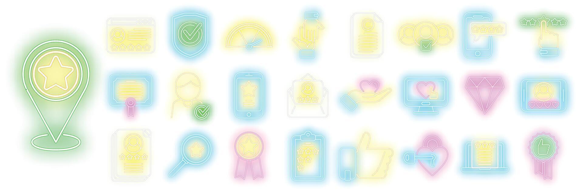 Credibility icons set vector neon
