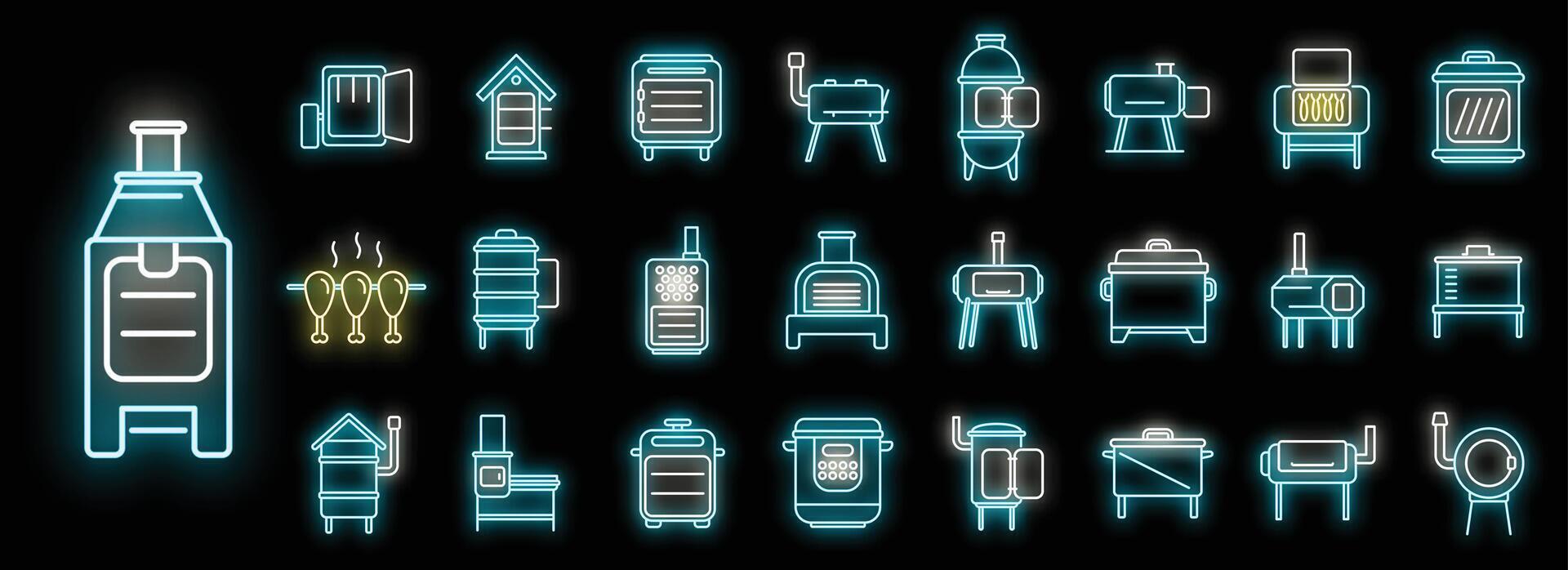 Smokehouse icons set vector neon