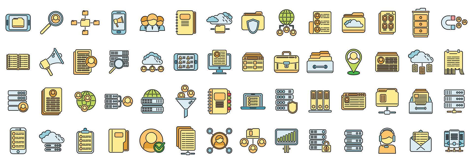 cliente base de datos íconos conjunto vector color línea