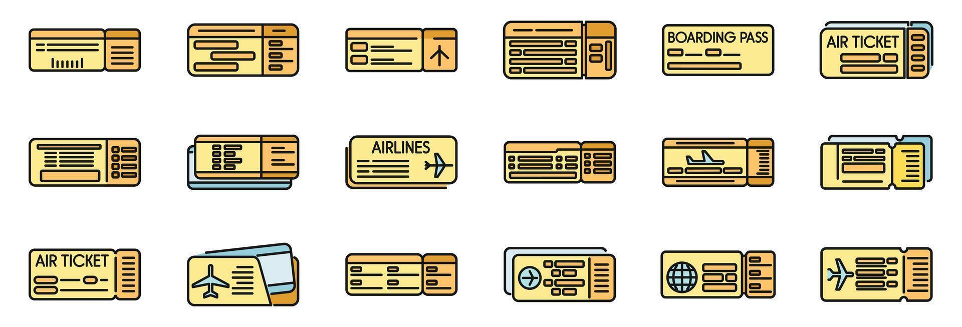 aerolínea Entradas íconos conjunto vector color línea