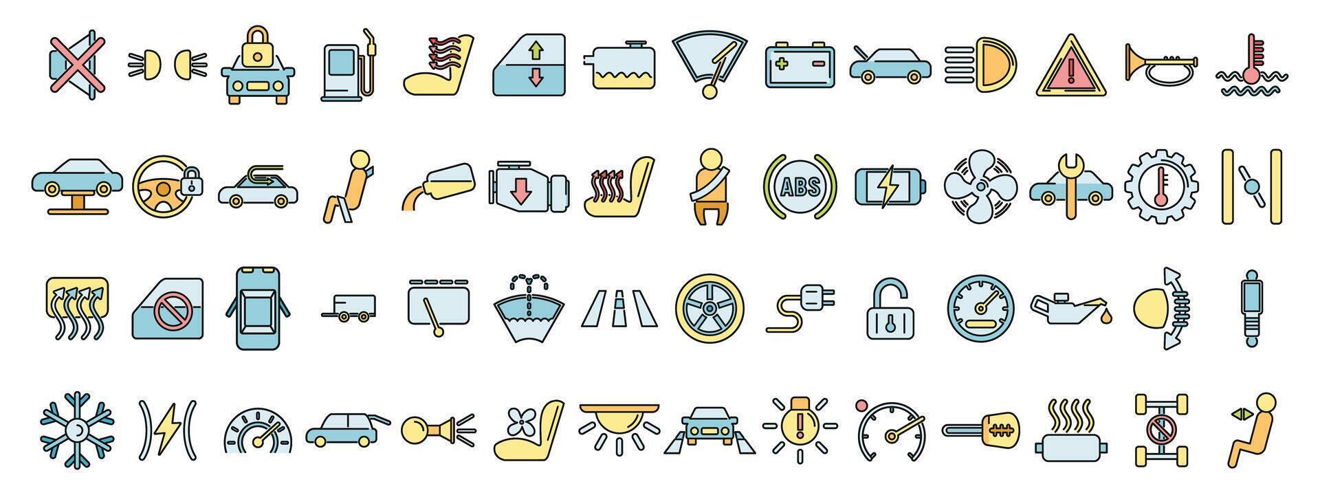 Car dashboard icons set vector color line