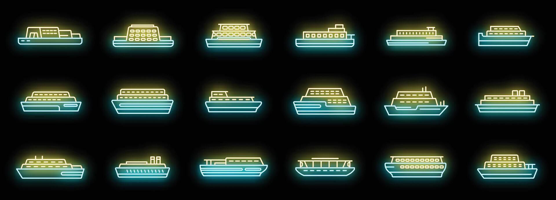 Ferry icons set vector neon