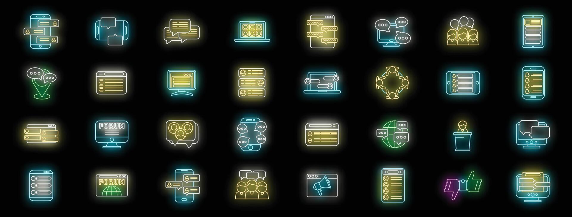 Forum icons set vector neon