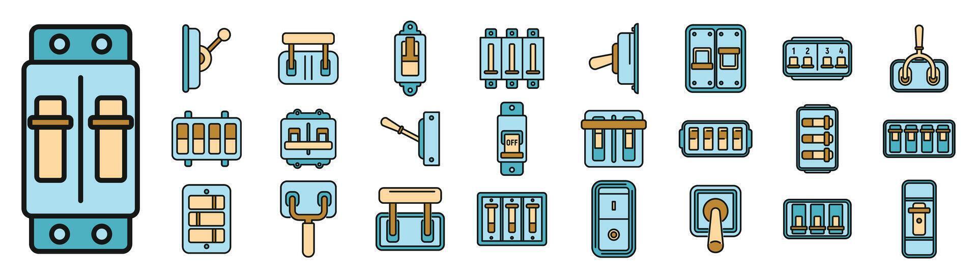 Breaker switch icons set vector color line