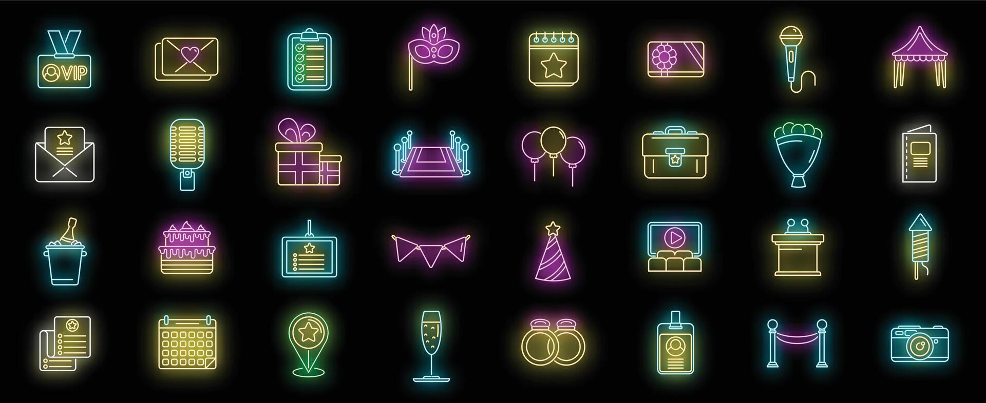 conjunto de iconos de gestión de eventos neón vectorial vector