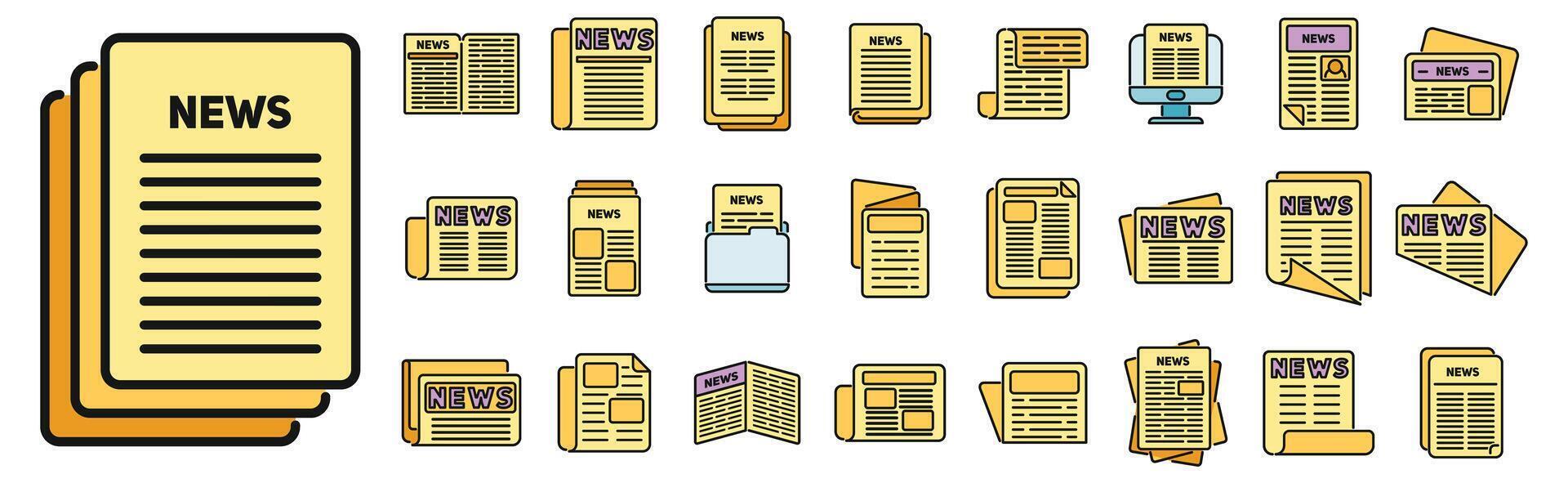 Newspaper icons set vector color line