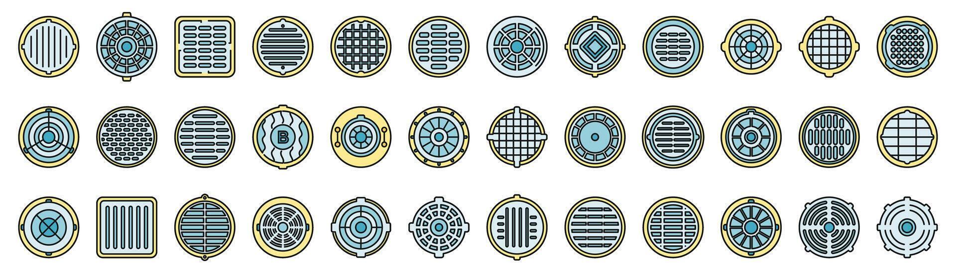 Manhole icons set vector color line