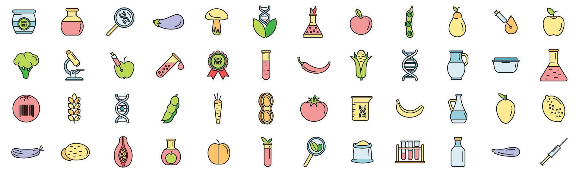 Gmo food icons set vector color line
