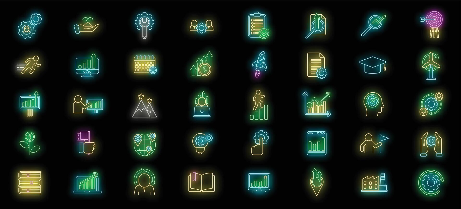 Sustainable development icons set vector neon