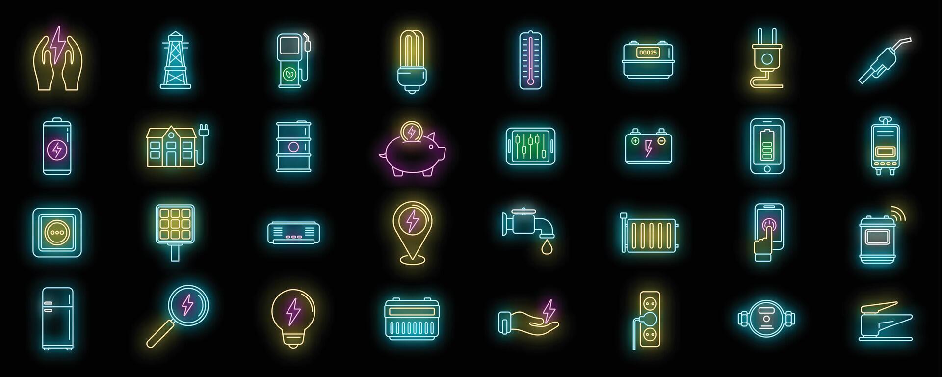 conjunto de iconos de consumo inteligente neón vectorial vector