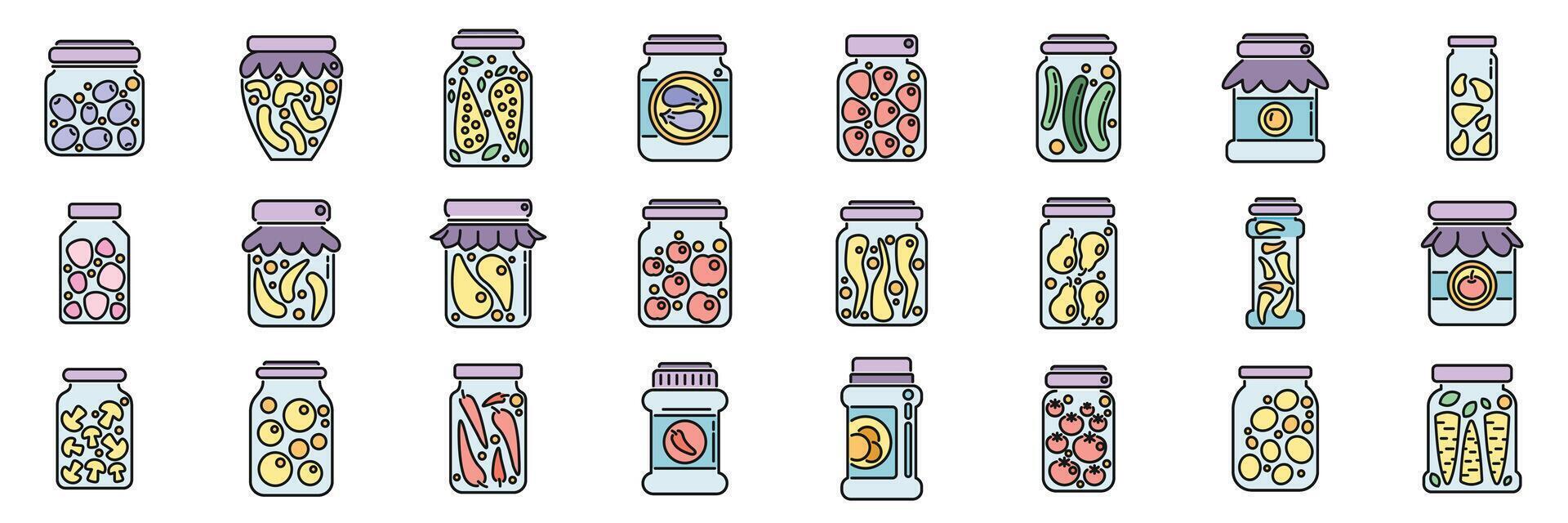 Pickled products icons set vector color line