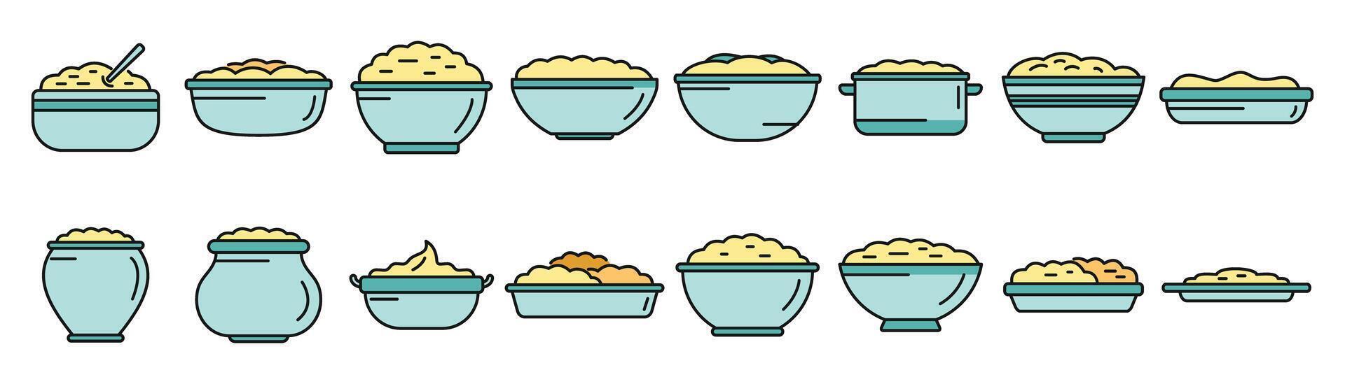 Mashed potatoes icons set vector color line