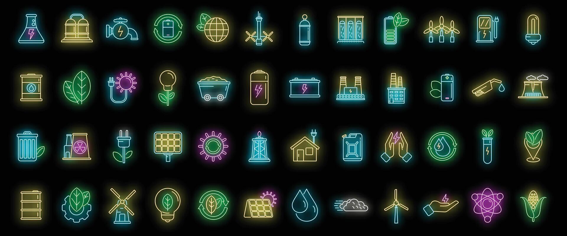 Natural resources icons set vector neon