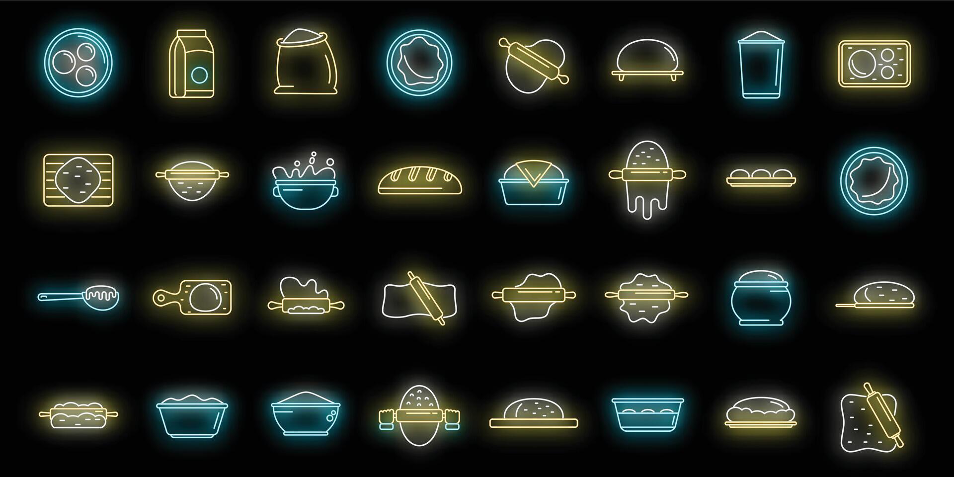 Dough icons set vector neon