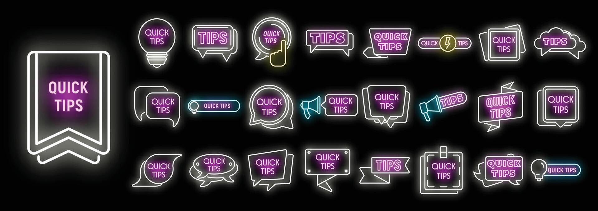 Tips icons set vector neon