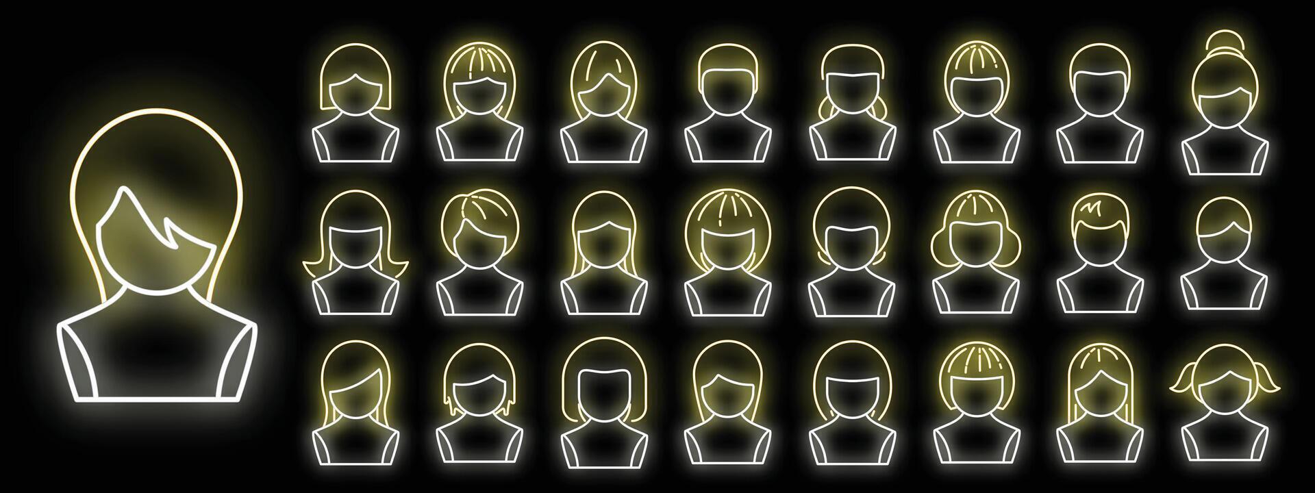 Wig icons set vector neon