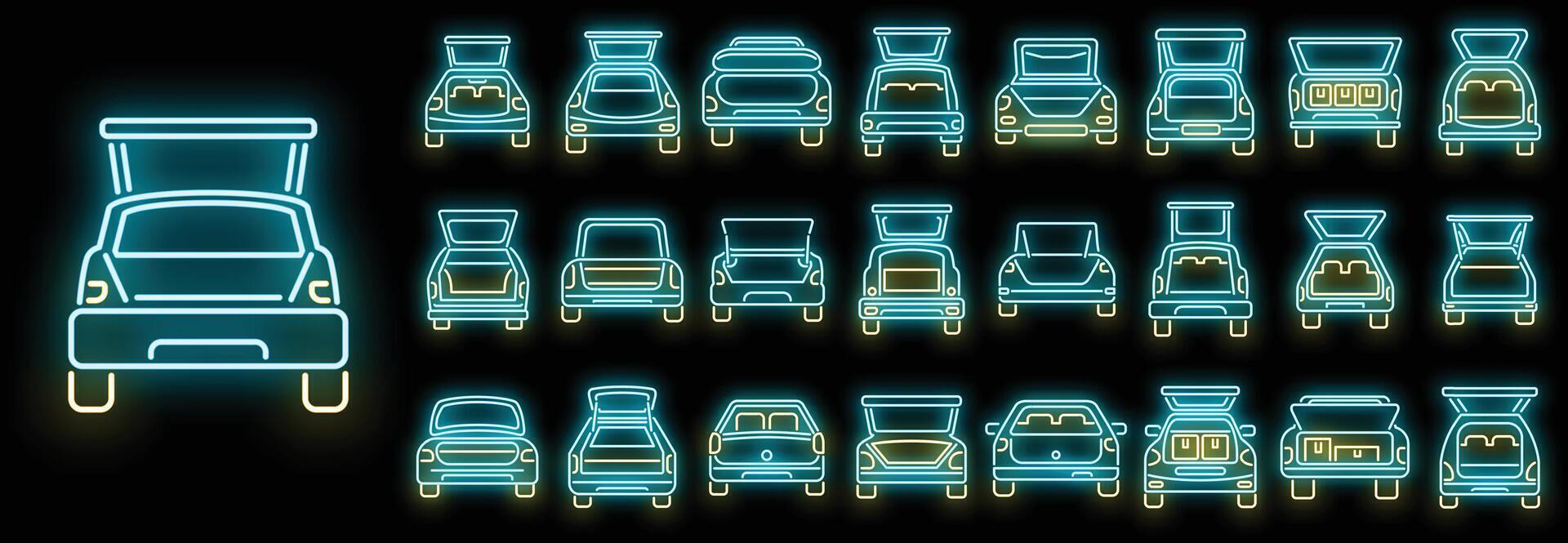 Trunk car icons set vector neon