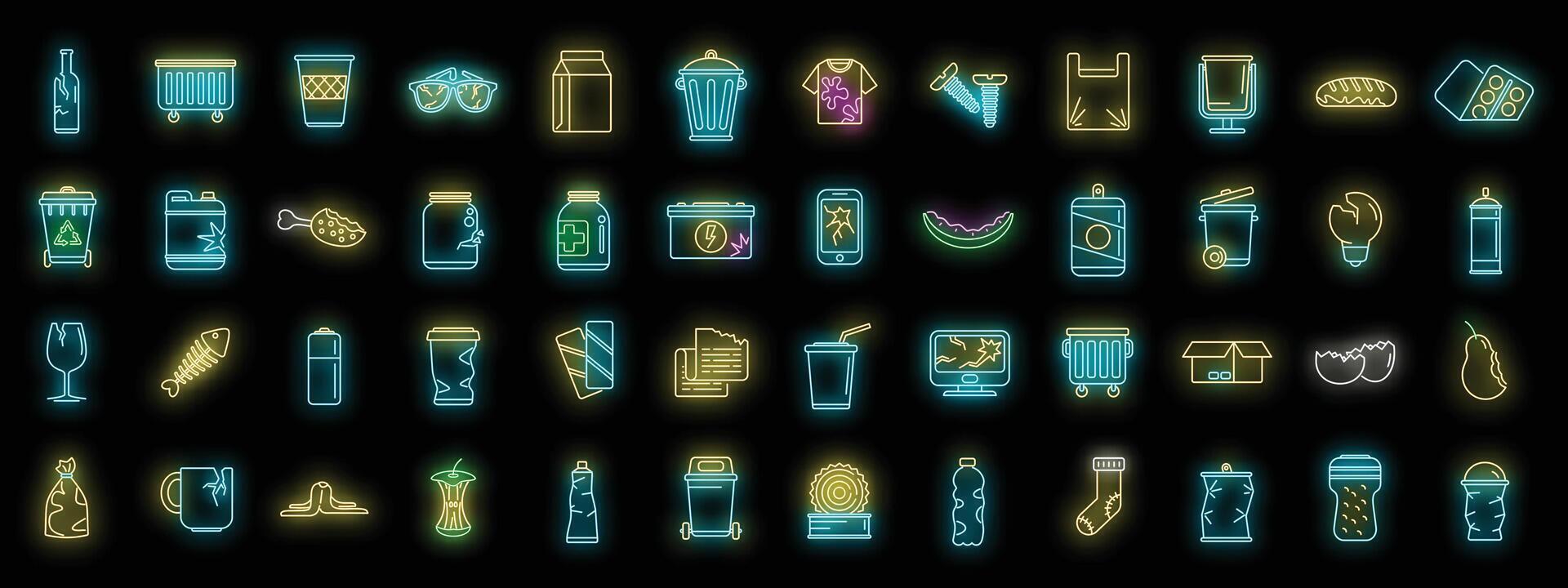 Waste icons set vector neon