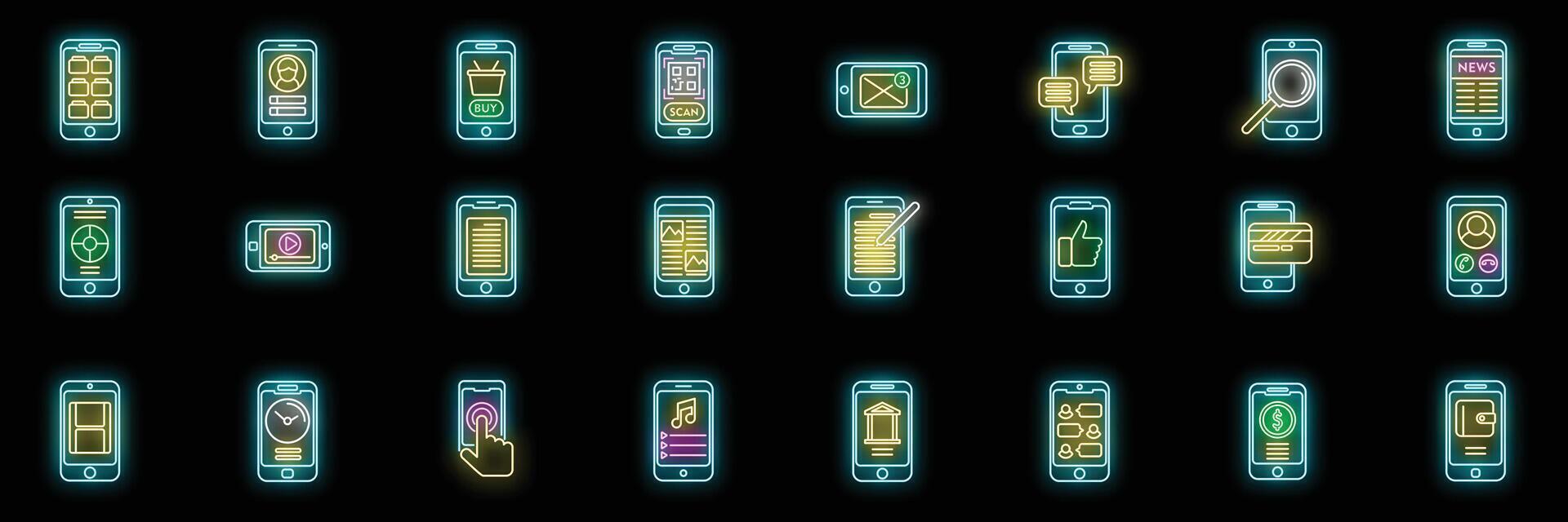 utilizando iconos de smartphone establecer neón vectorial vector