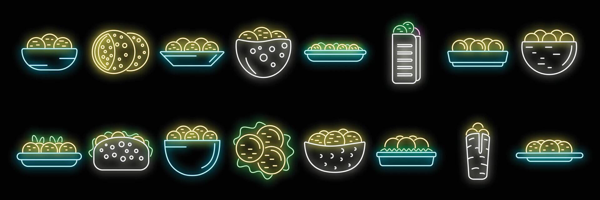 Falafel icons set vector neon