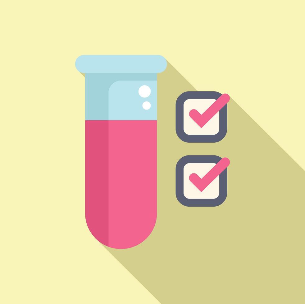 Test tube approved icon flat vector. Quality product test vector