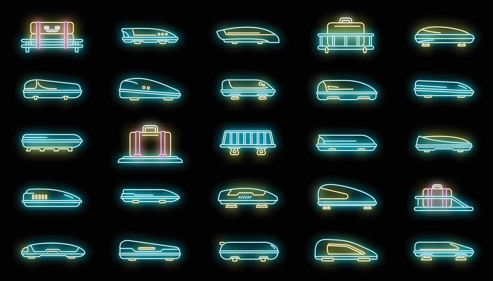 Car roof box icons set vector neon
