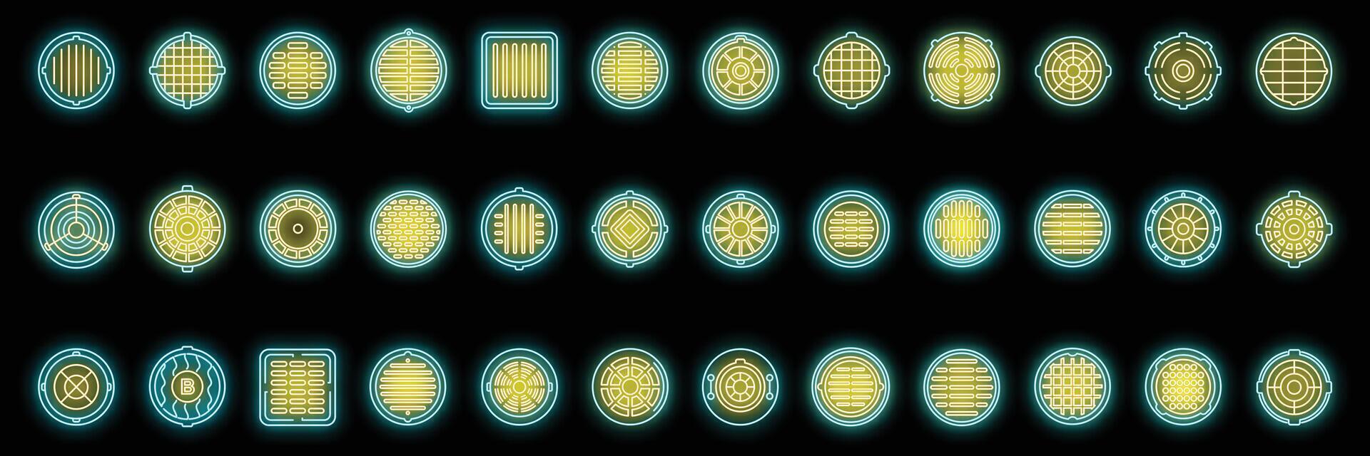 Manhole icons set vector neon
