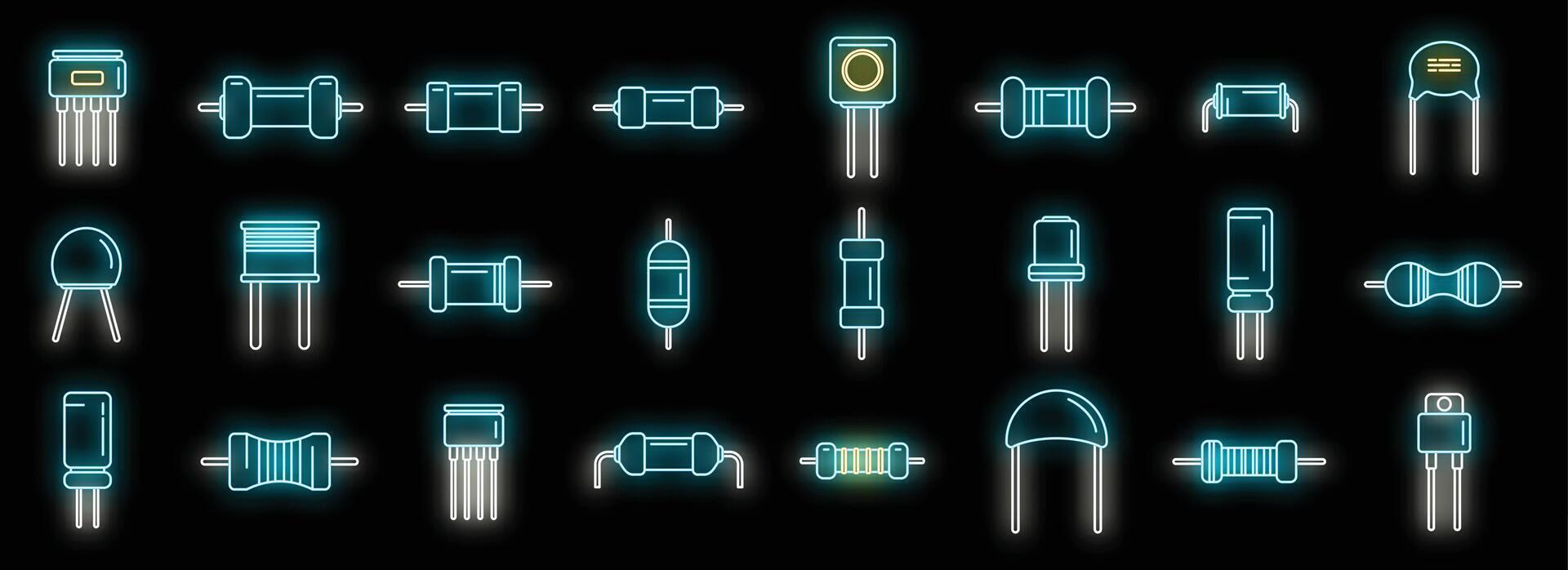 Resistor icons set vector neon