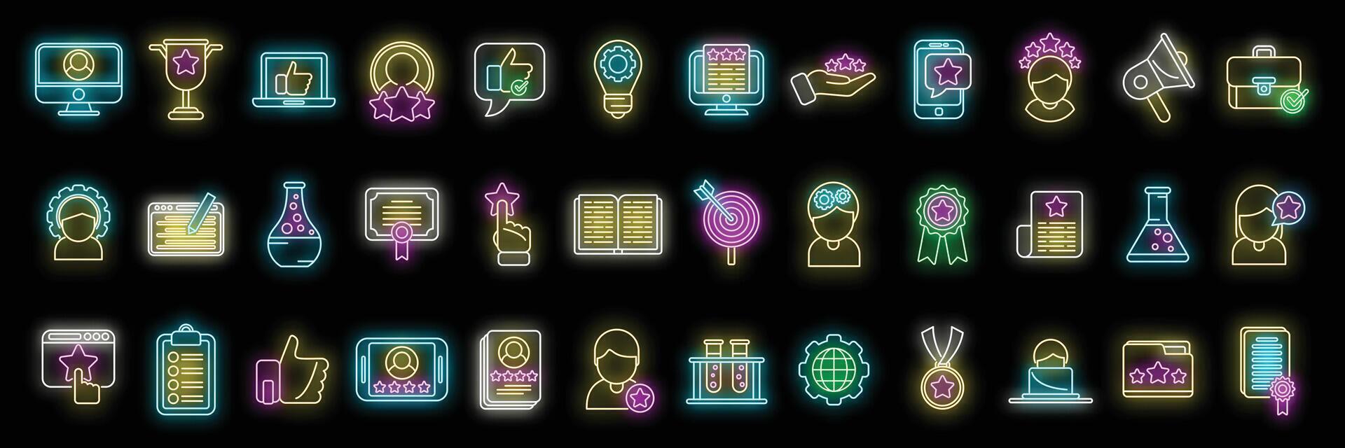 Experience icons set vector neon