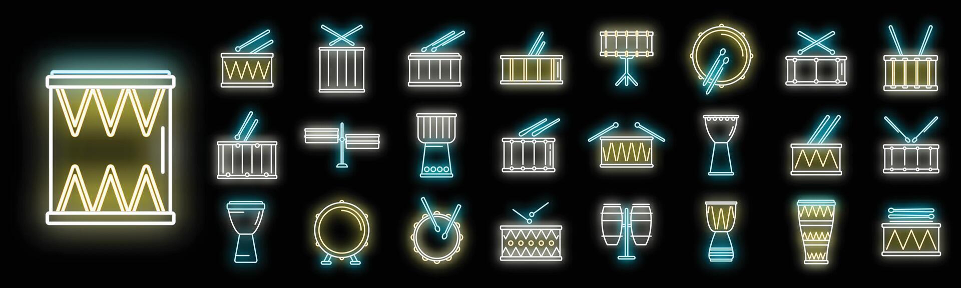 Drum icons set vector neon