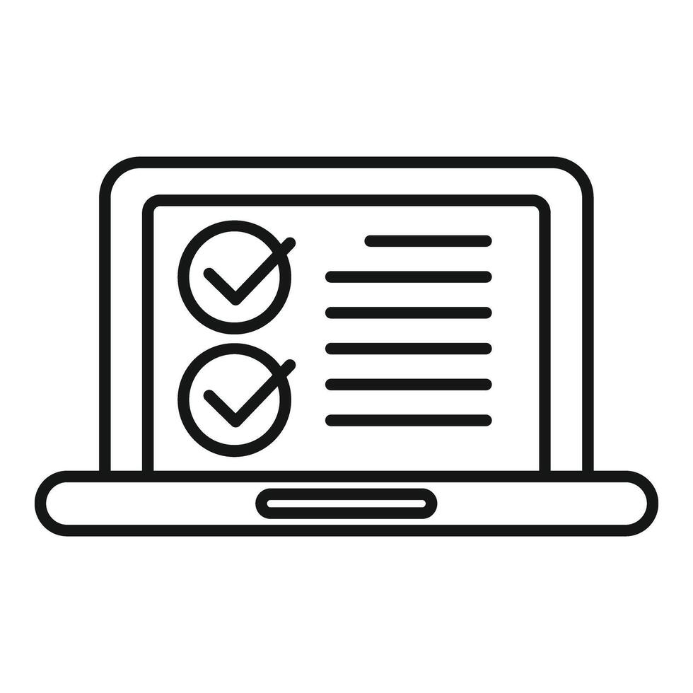 Laptop online quality products icon outline vector. Search scale price vector