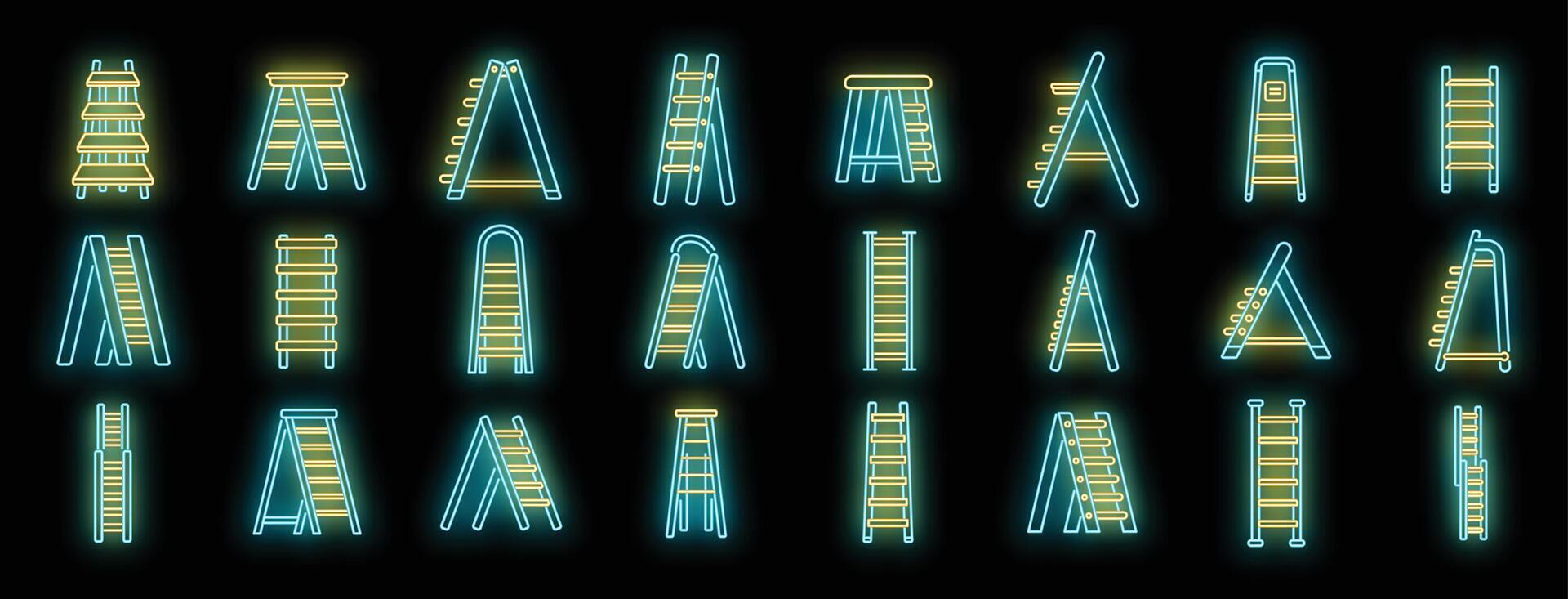 Step ladder icons set vector neon