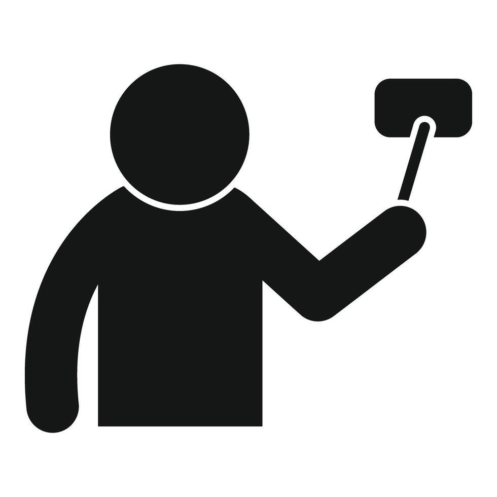Influencer with selfie stick icon simple vector. Record new content vector