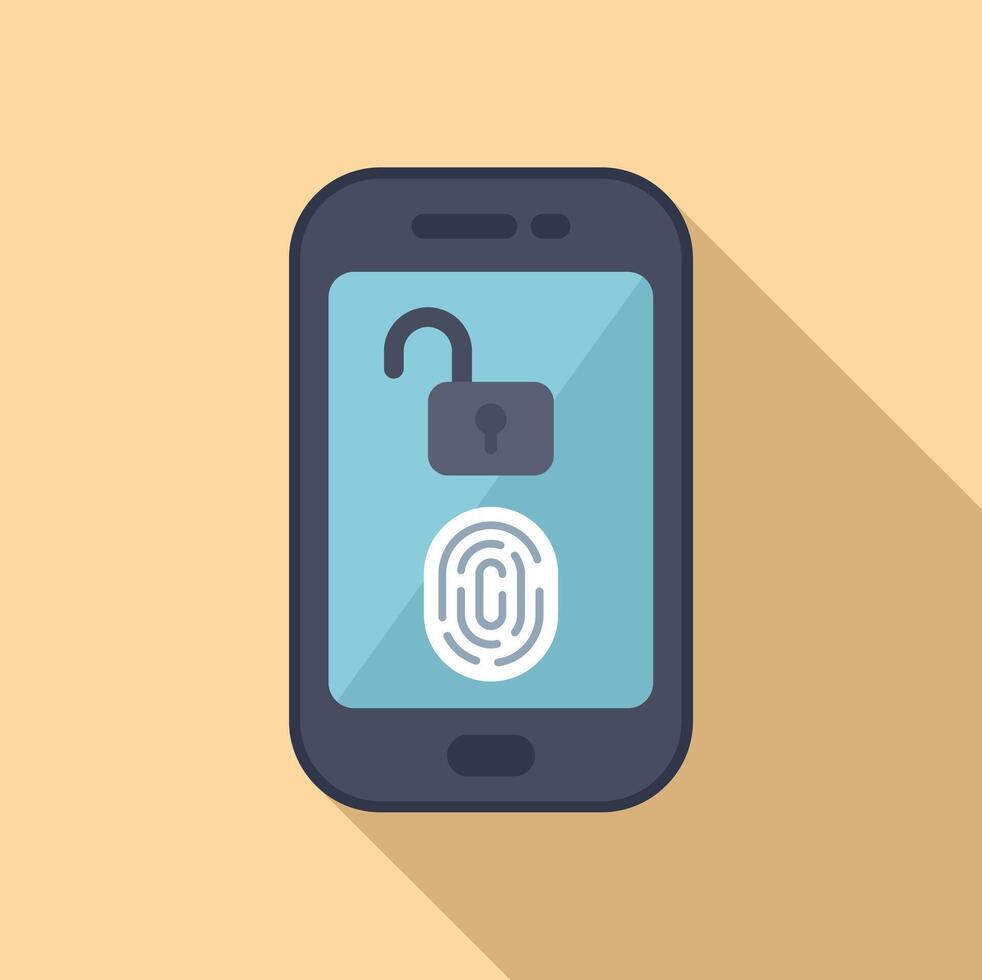 Secure fingerprint access icon flat vector. Modern phone unlock vector