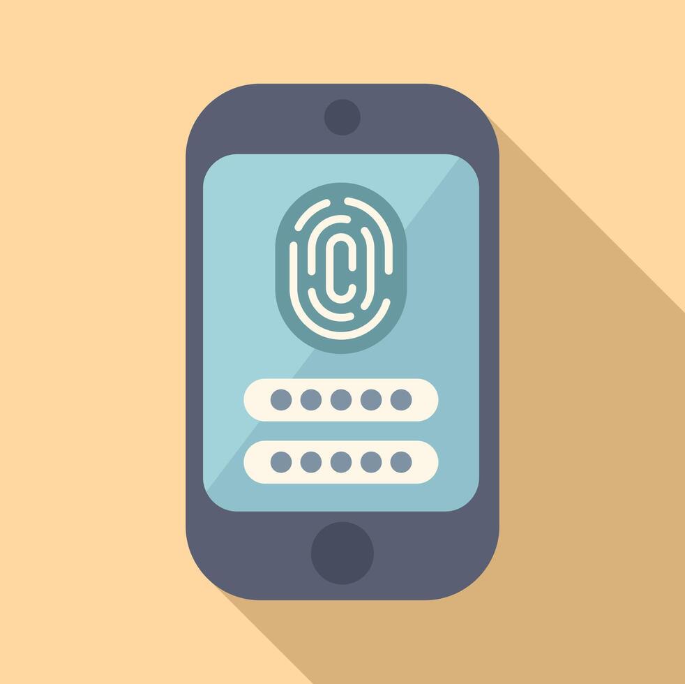Fingerprint smartphone icon flat vector. Verify step process vector