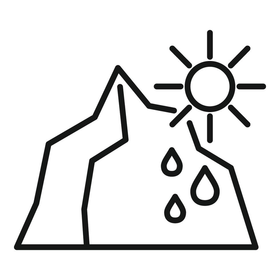 Glaciers melting on sun icon outline vector. Global climate problem vector
