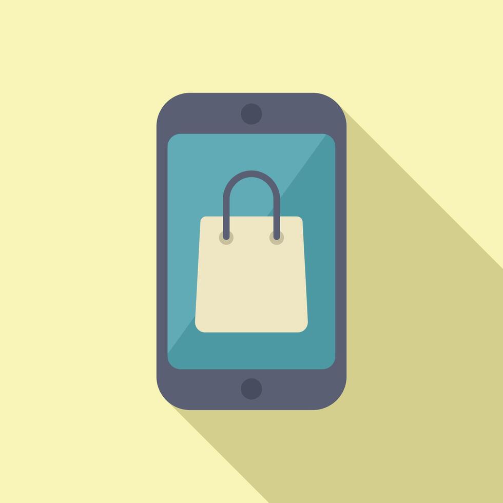 Online shopping bag icon flat vector. Store market on phone vector