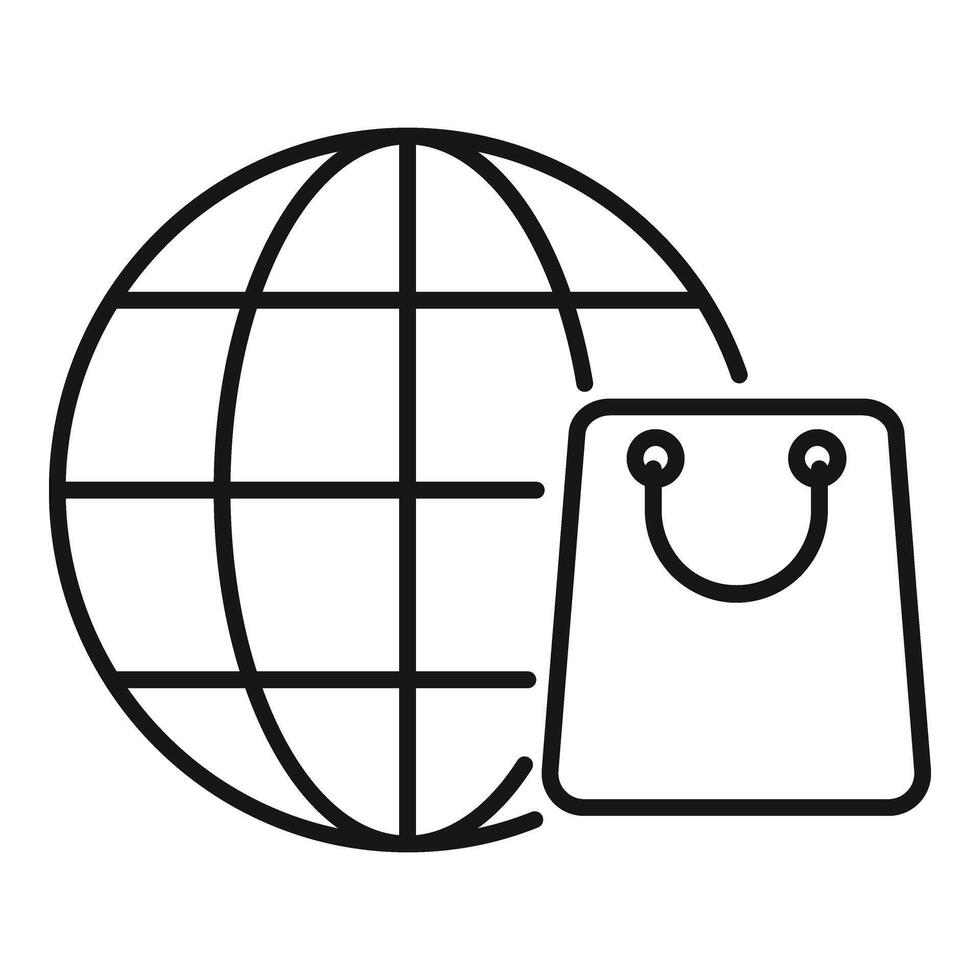Online global store icon outline vector. Buy shop bags vector