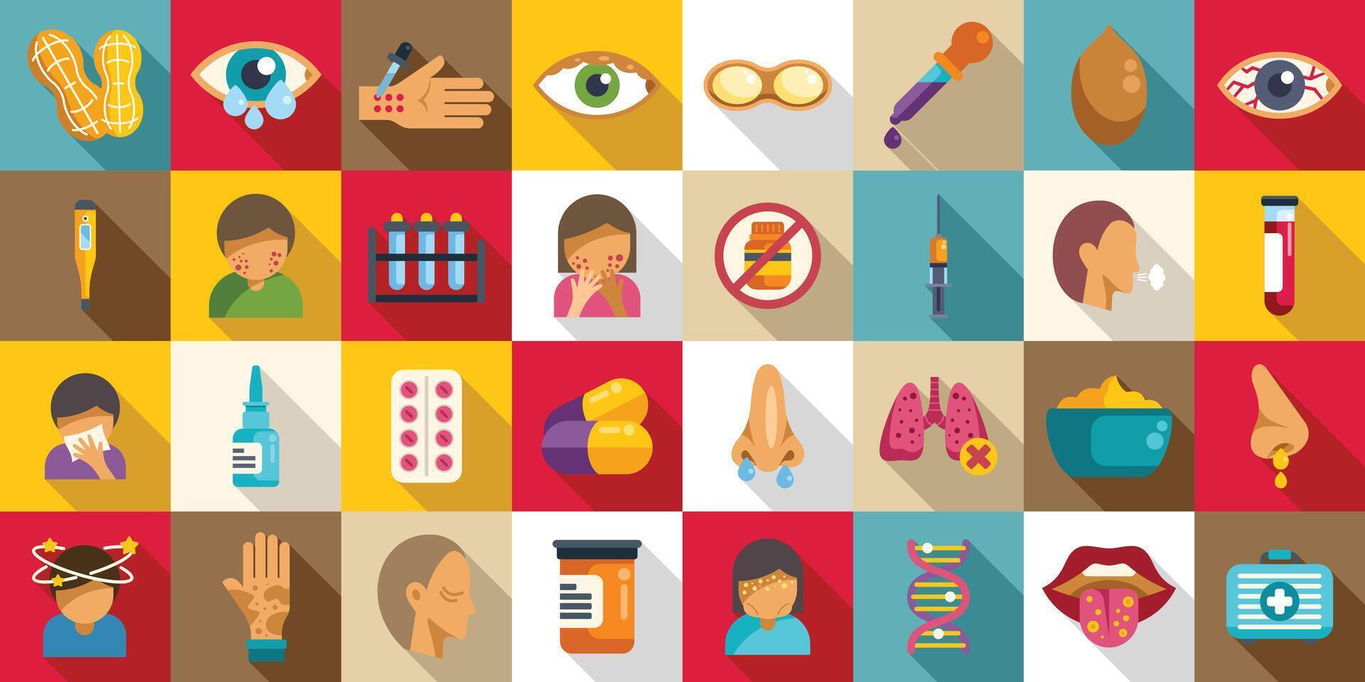 Allergy to peanuts icons set flat vector. Food health vector